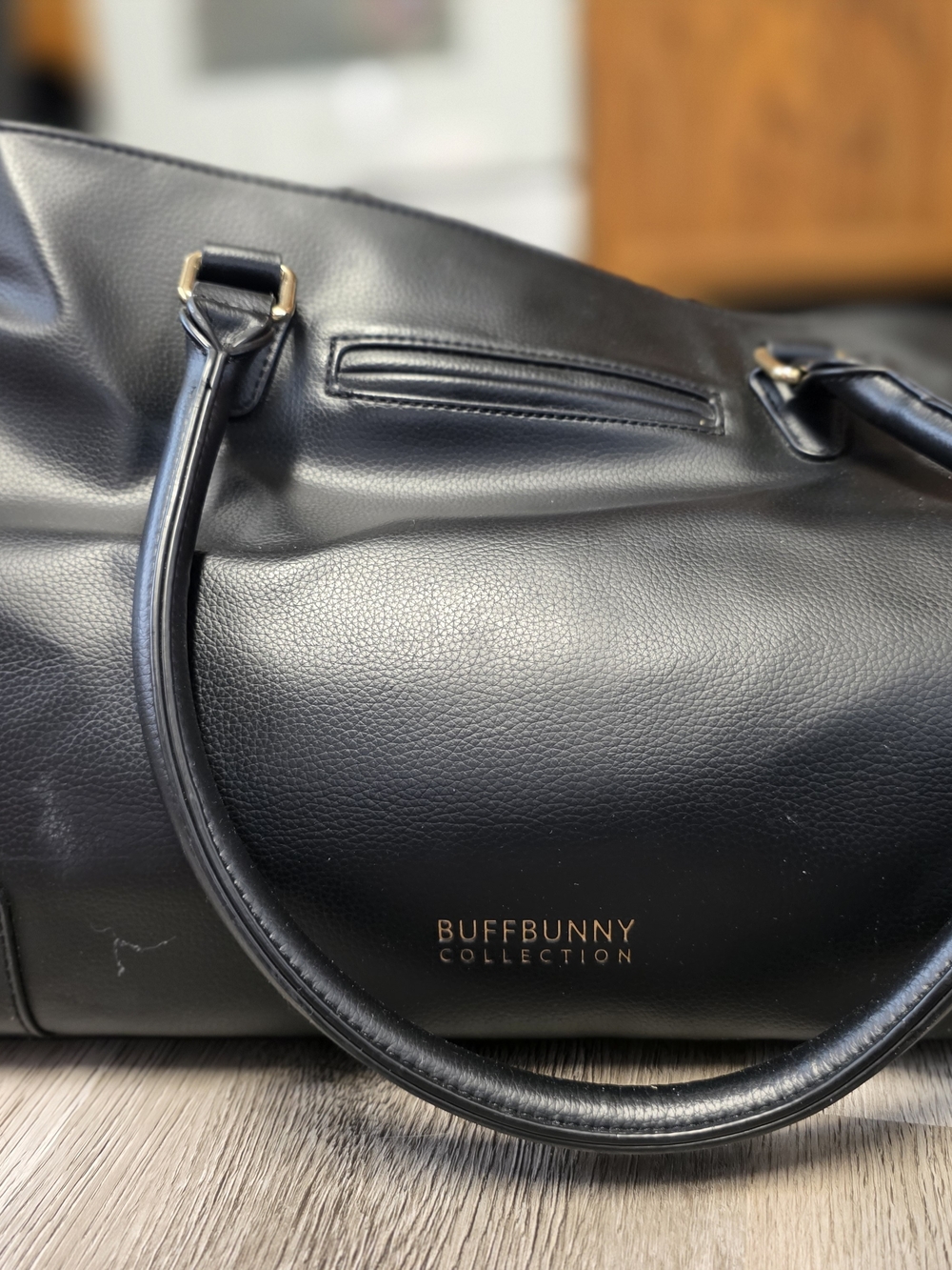 BuffBunny Black Faux Leather Tote with Gold Logo